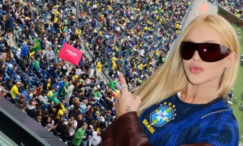 Virginia Fonseca é tietada por fãs em estádio durante jogo do Brasil